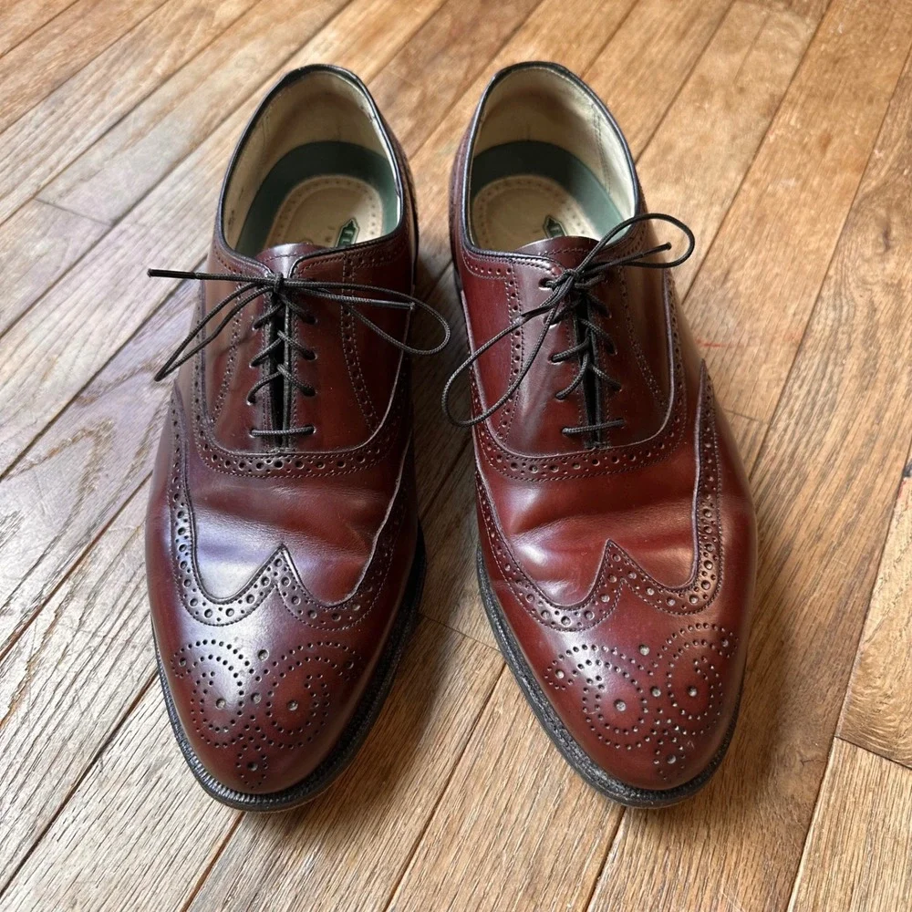 Florsheim Imperial Wingtip Oxford Mens 10 3E Leather Brogue Burgundy USA Vintage